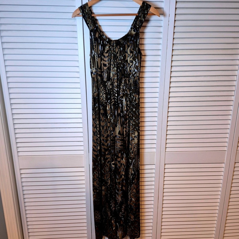 Spense‎ Maxi Dress Women S Sleeveless Animal Print Brown Black Stretch Knit